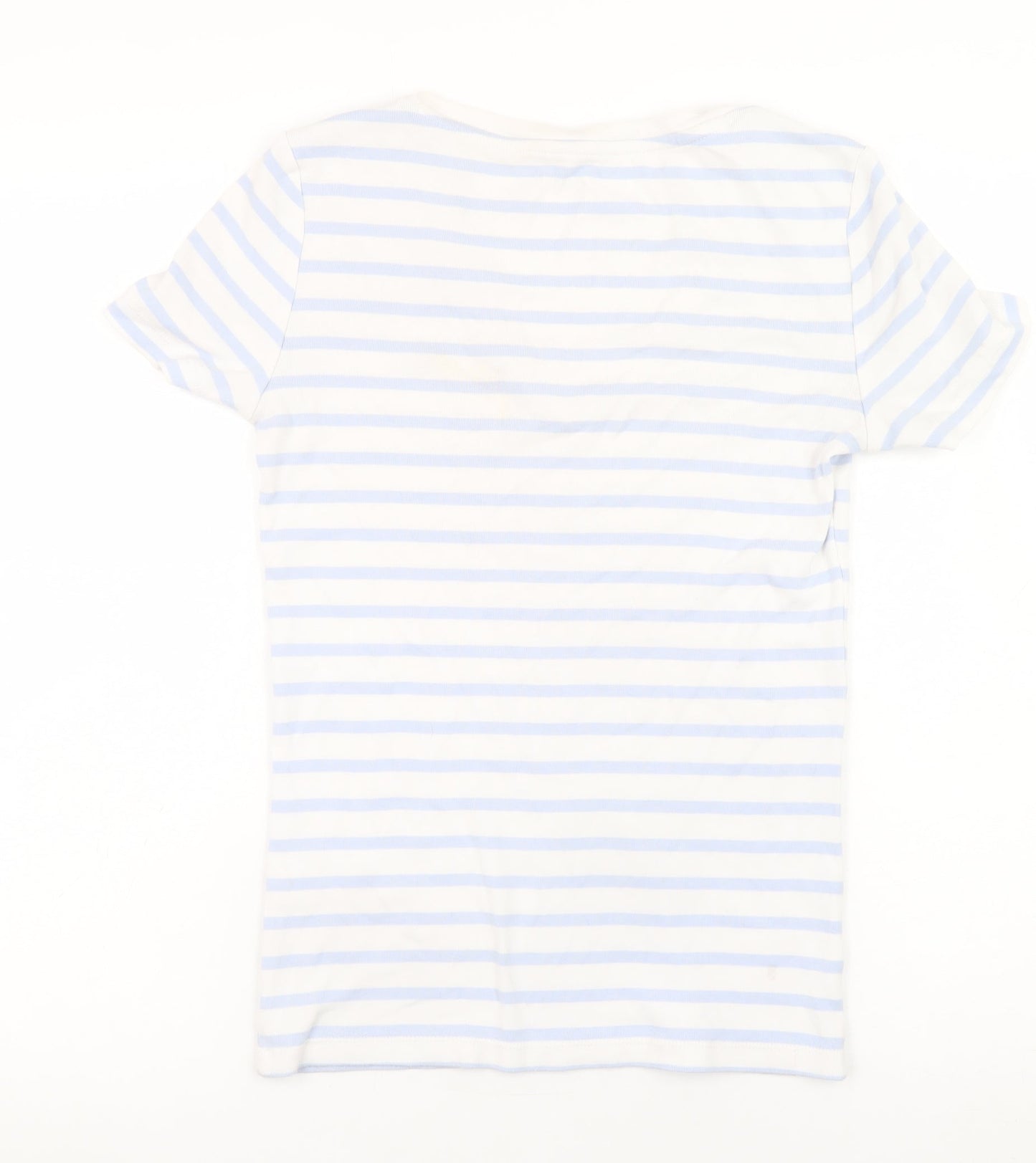 Tommy Hilfiger Women Blue Striped V-Neck Cotton T-Shirt Size S