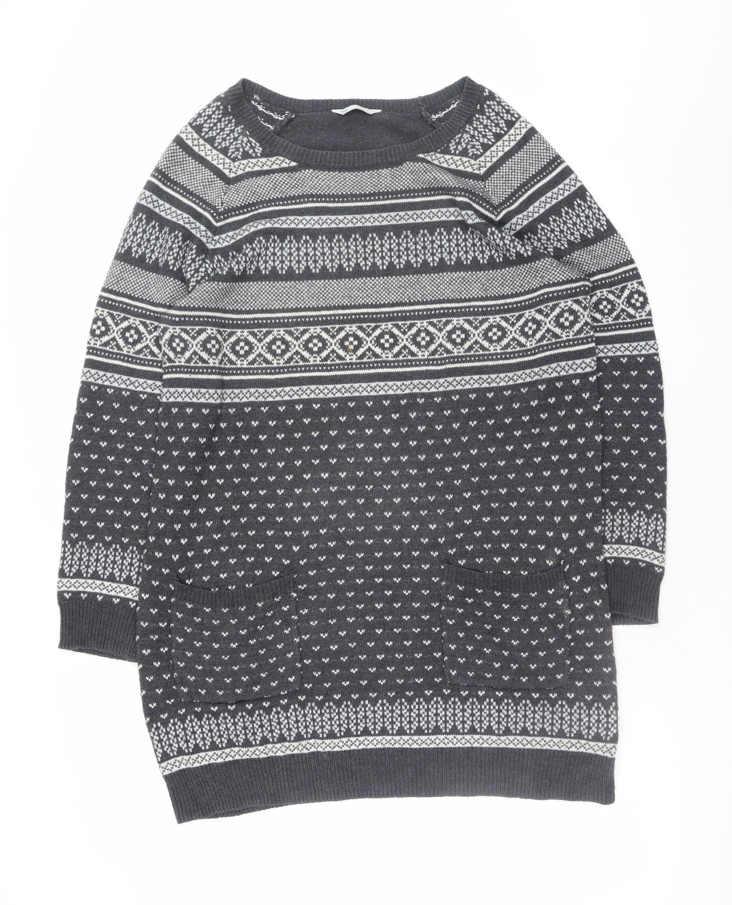 BHS Women’s Grey Fair Isle Knit Jumper Dress Size 18