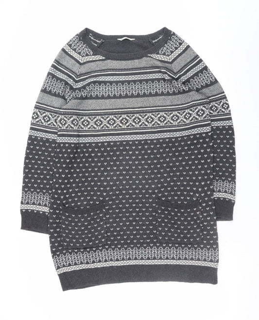 BHS Women’s Grey Fair Isle Knit Jumper Dress Size 18