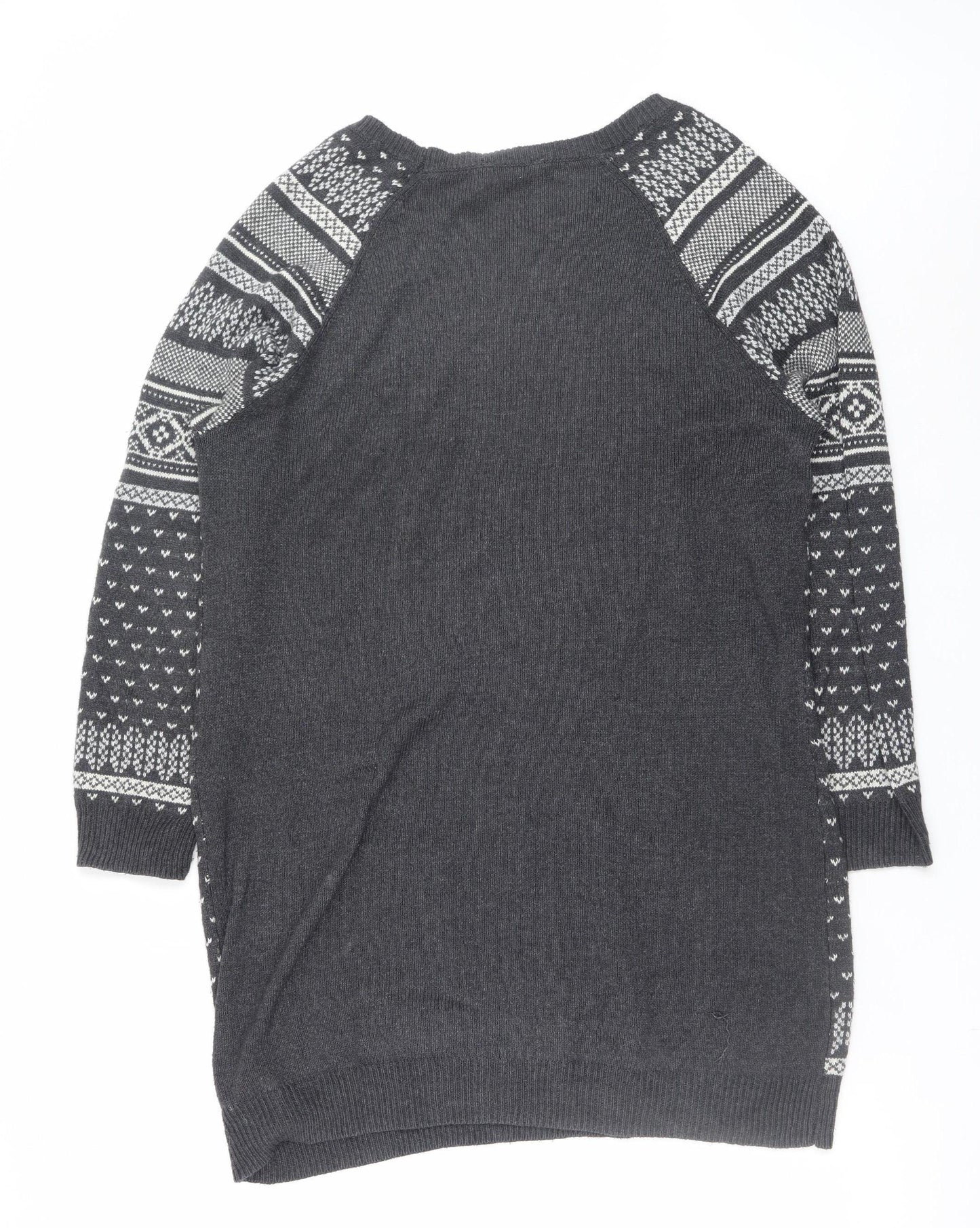 BHS Women’s Grey Fair Isle Knit Jumper Dress Size 18