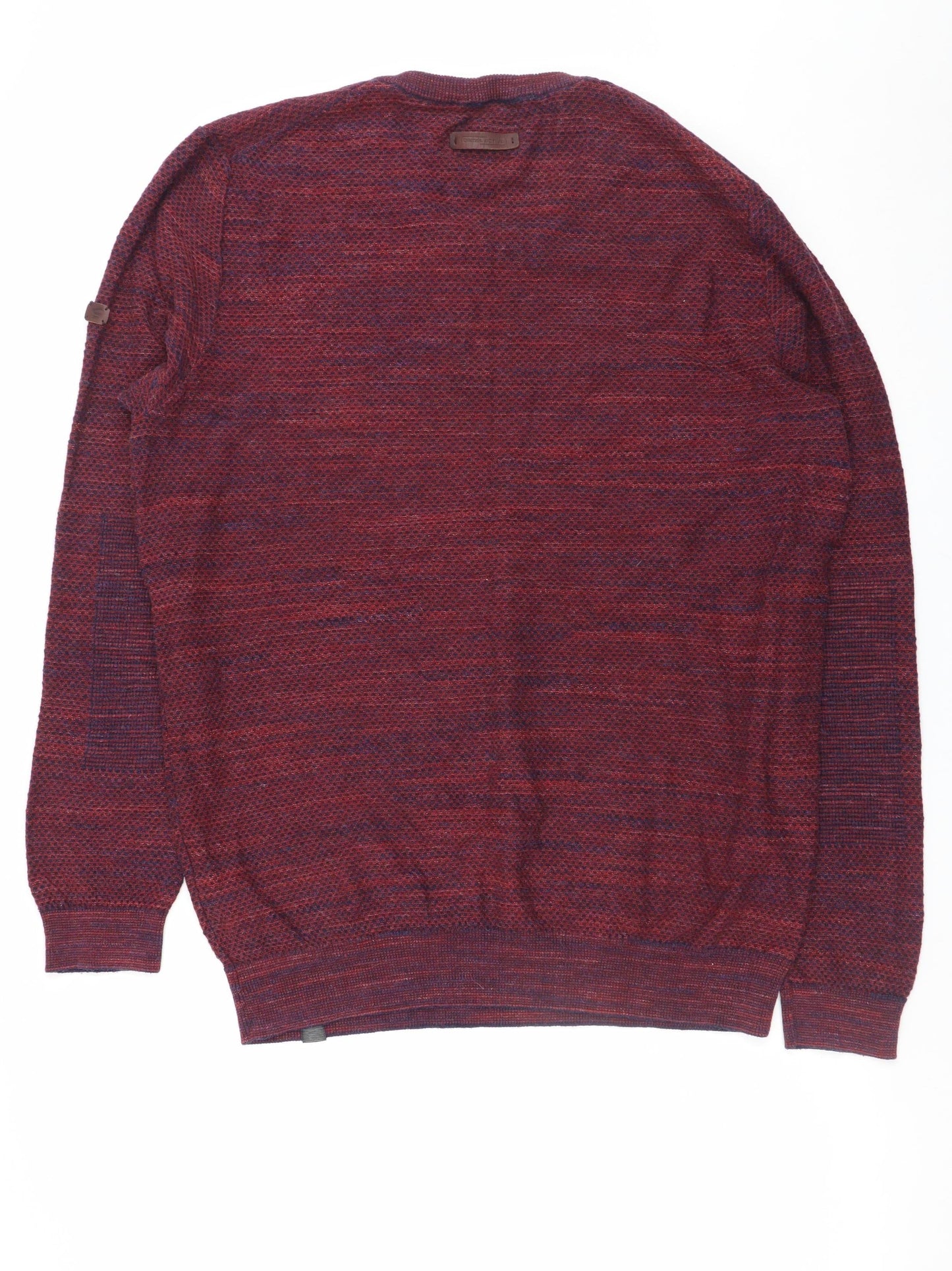 Camel Active Men's Red Knit V-Neck Cotton Pullover Sweater L