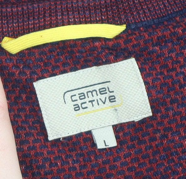 Camel Active Men's Red Knit V-Neck Cotton Pullover Sweater L