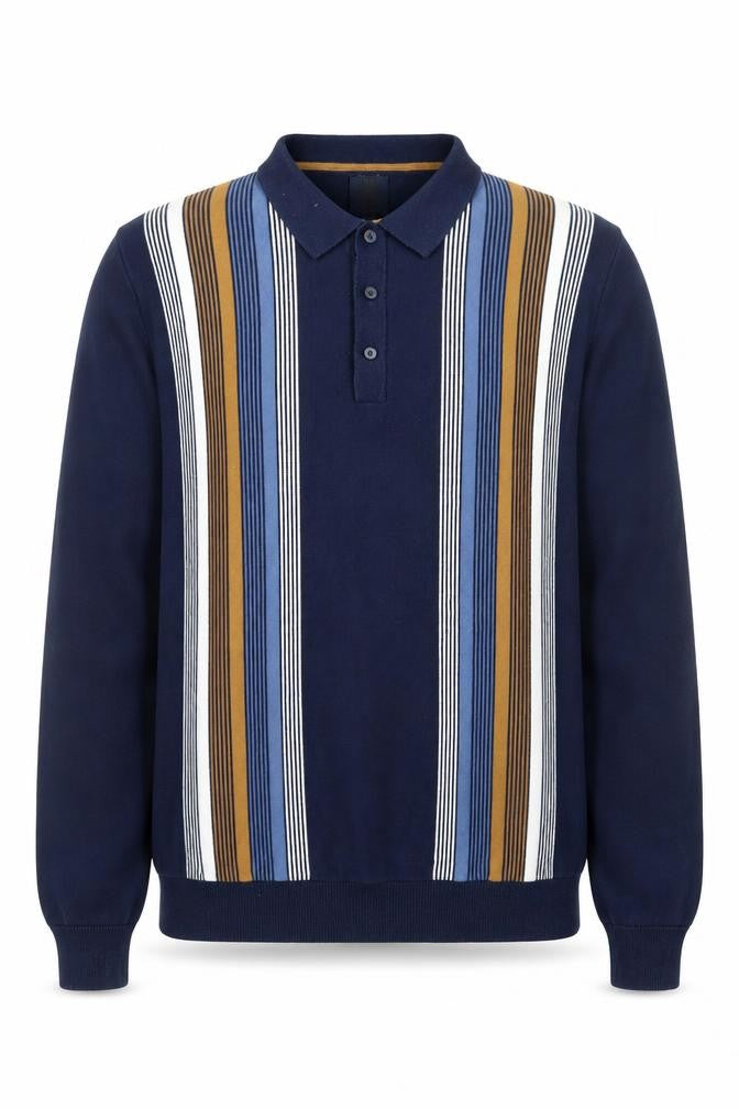 Next Men's Blue Striped Collared Cotton Henley Jumper Size L