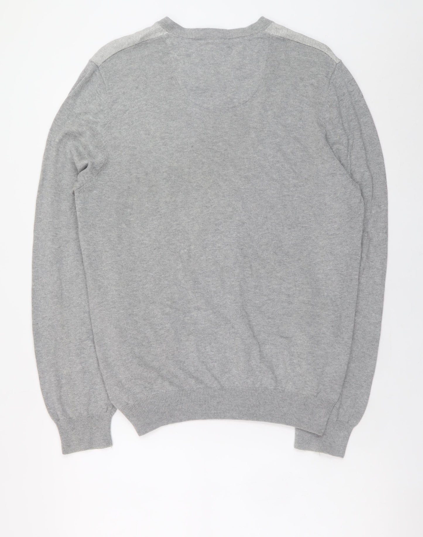 Marks and Spencer Men’s Grey V-Neck Cotton Cashmere Jumper Size L Regular Fit