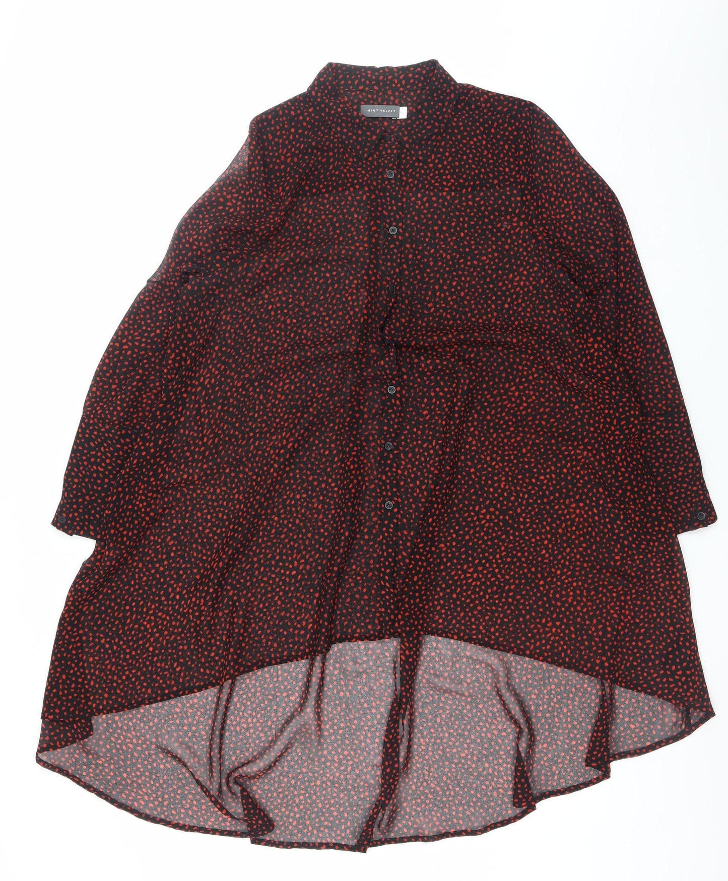 Mint Velvet Women Black Red Tunic Blouse Size 10 Chiffon Long Sleeve