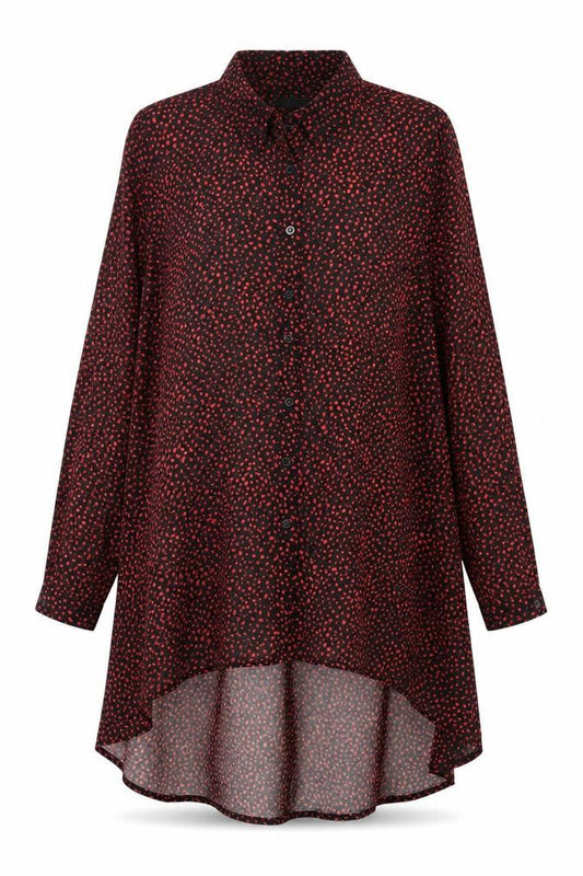 Mint Velvet Women Black Red Tunic Blouse Size 10 Chiffon Long Sleeve