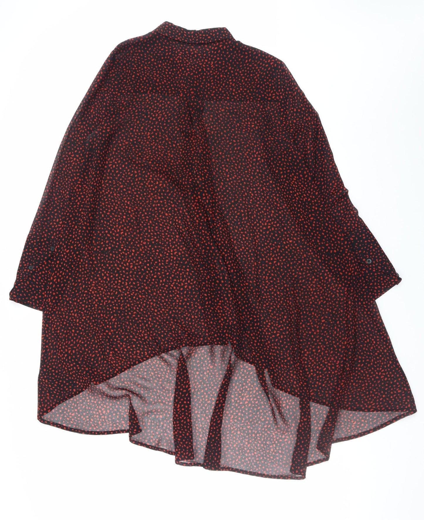 Mint Velvet Women Black Red Tunic Blouse Size 10 Chiffon Long Sleeve