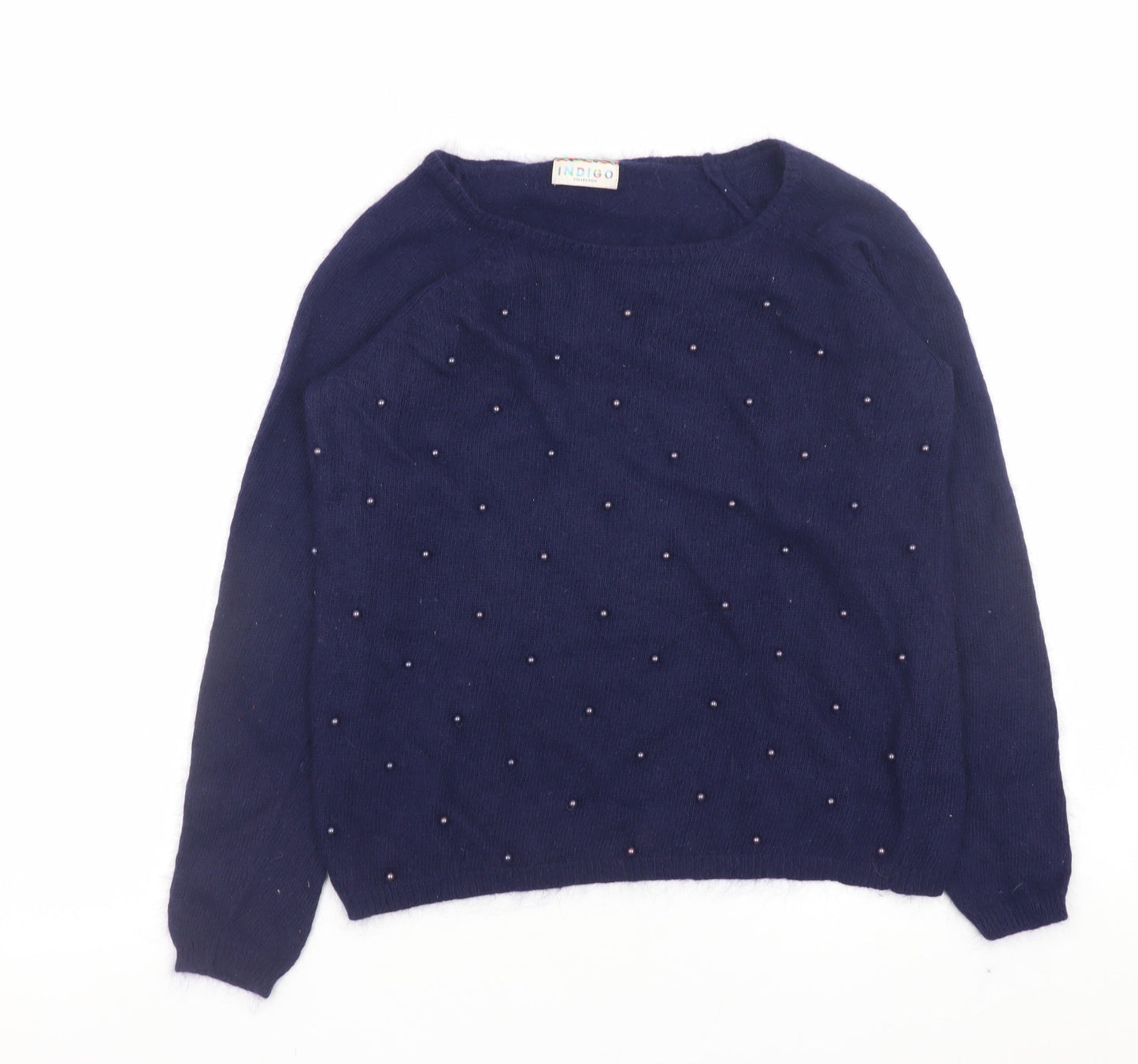 Marks and Spencer Women Blue Beaded Angora Knit Jumper Size 10