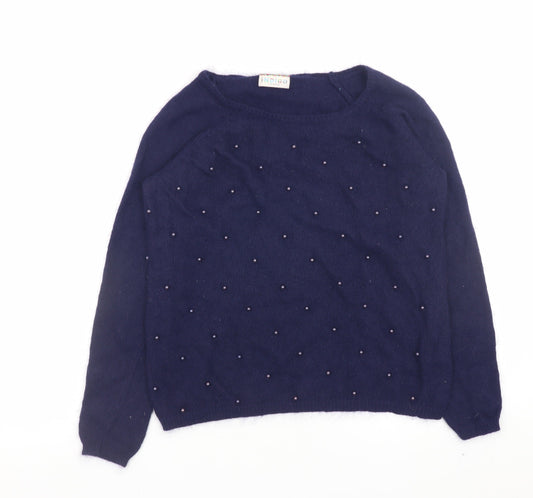 Marks and Spencer Women Blue Beaded Angora Knit Jumper Size 10