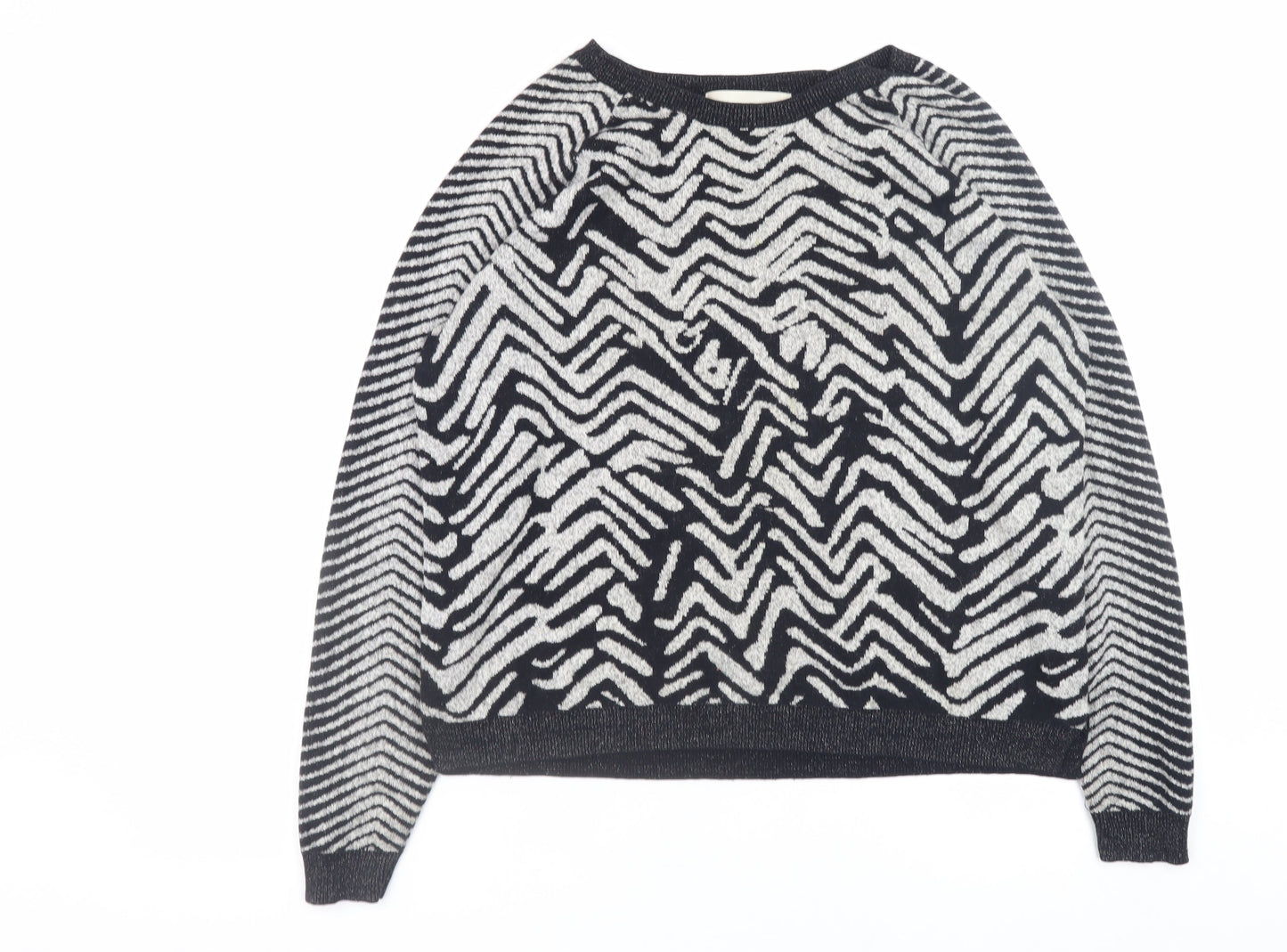 River Island Women’s Black Animal Print Jumper Size 10 Crew Neck Knit