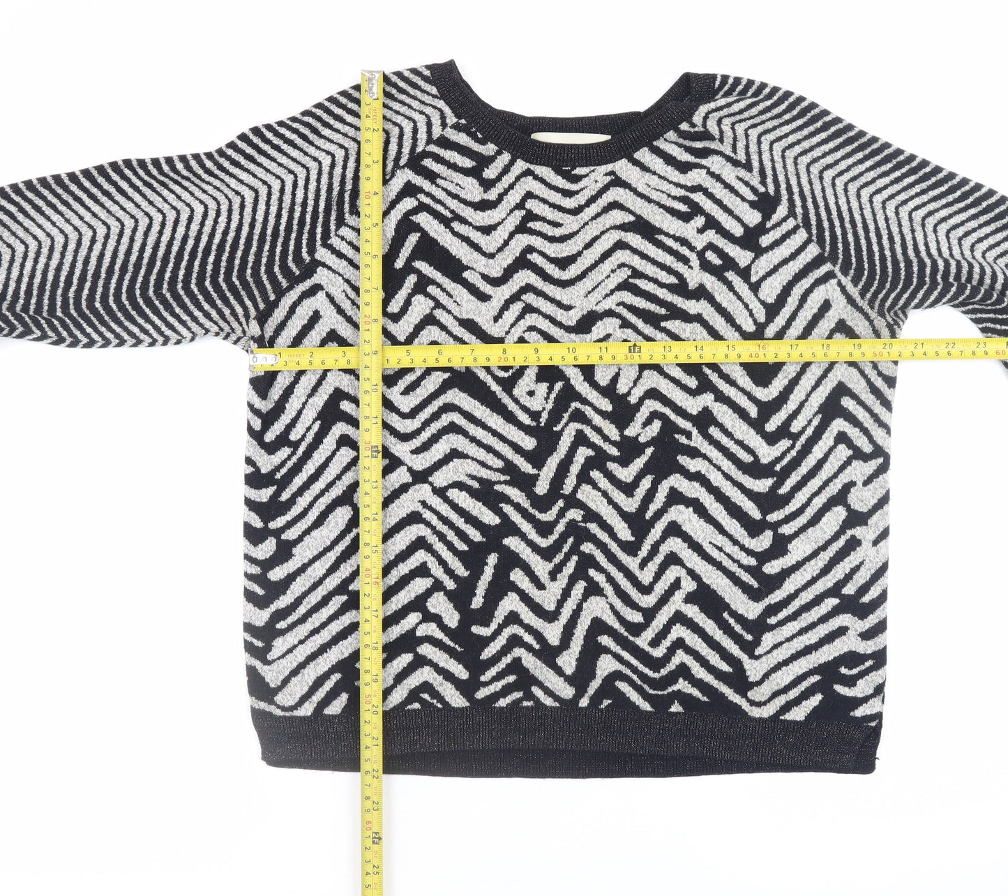River Island Women’s Black Animal Print Jumper Size 10 Crew Neck Knit