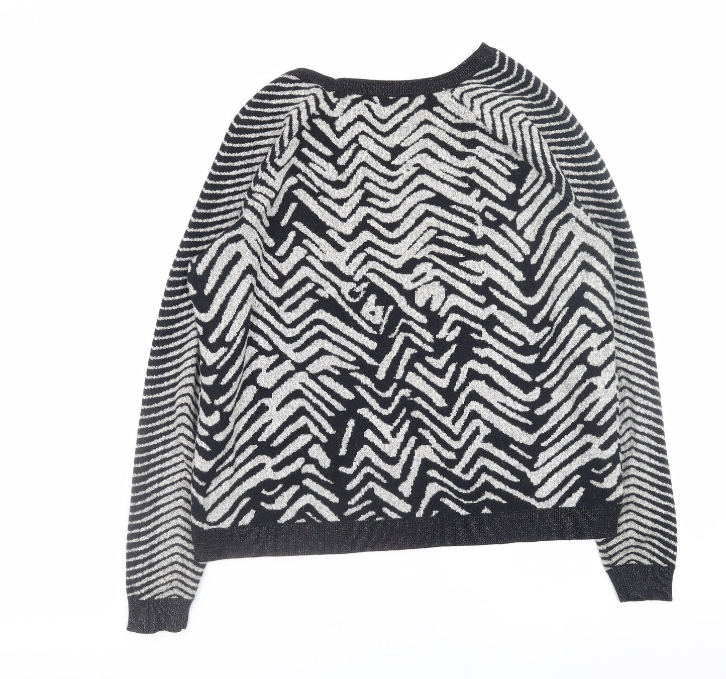 River Island Women’s Black Animal Print Jumper Size 10 Crew Neck Knit