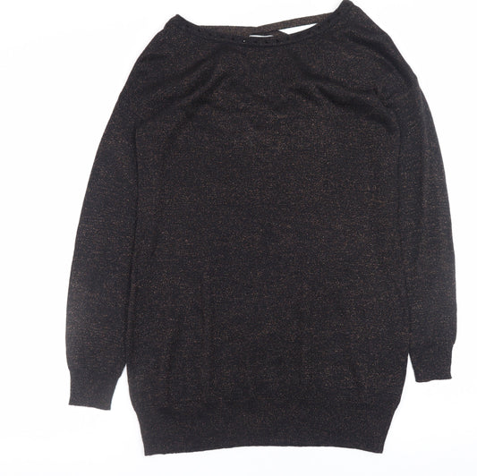 Amaryllis Womens Black Metallic V-Neck Long Sleeve Pullover Jumper Size 12