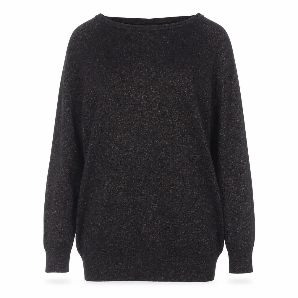 Amaryllis Womens Black Metallic V-Neck Long Sleeve Pullover Jumper Size 12