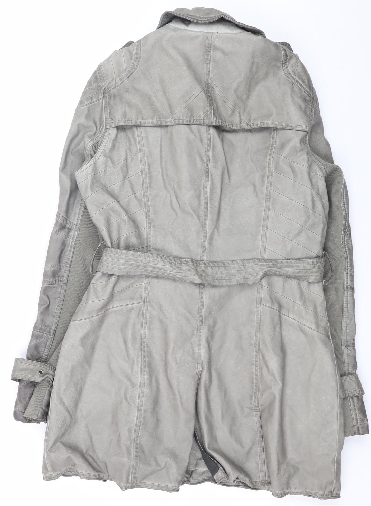 River Island Women’s Grey Faux Leather Trench Coat Size 14 Belted