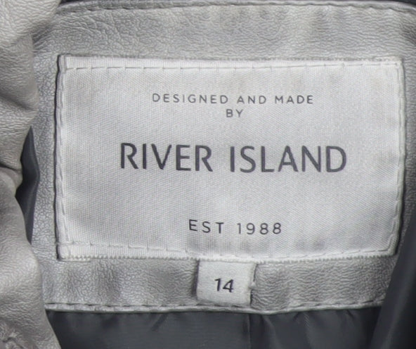 River Island Women’s Grey Faux Leather Trench Coat Size 14 Belted