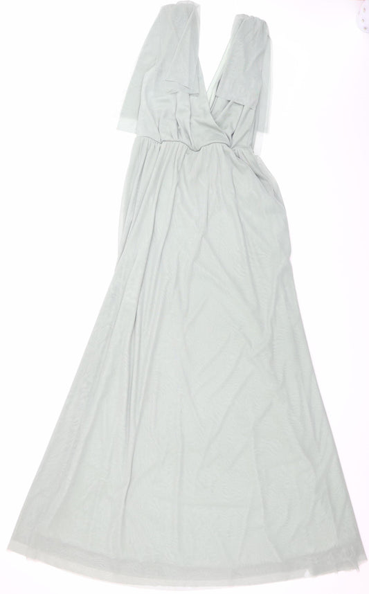 Folkster Women Green Long Maxi Dress S V-Neck Elegant Formal Gown