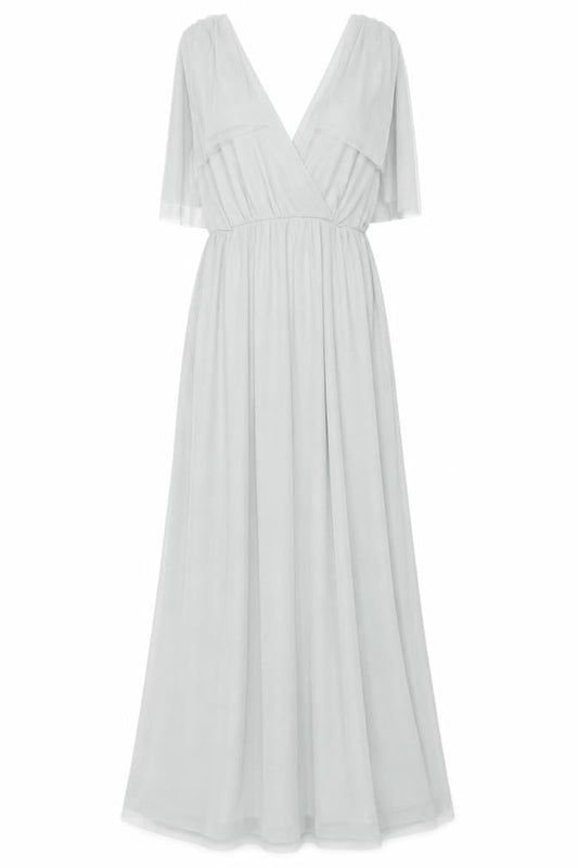 Folkster Women Green Long Maxi Dress S V-Neck Elegant Formal Gown