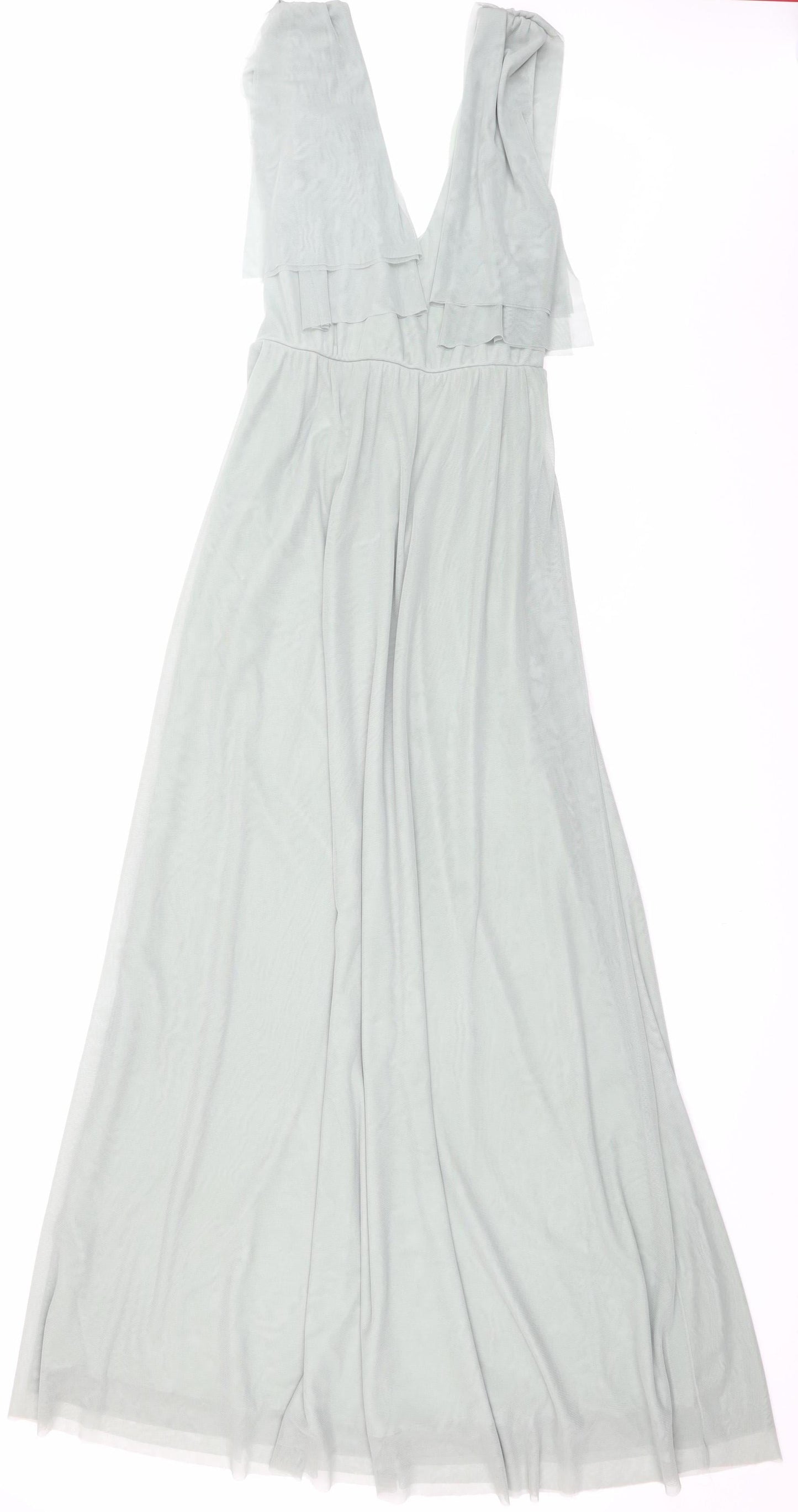 Folkster Women Green Long Maxi Dress S V-Neck Elegant Formal Gown