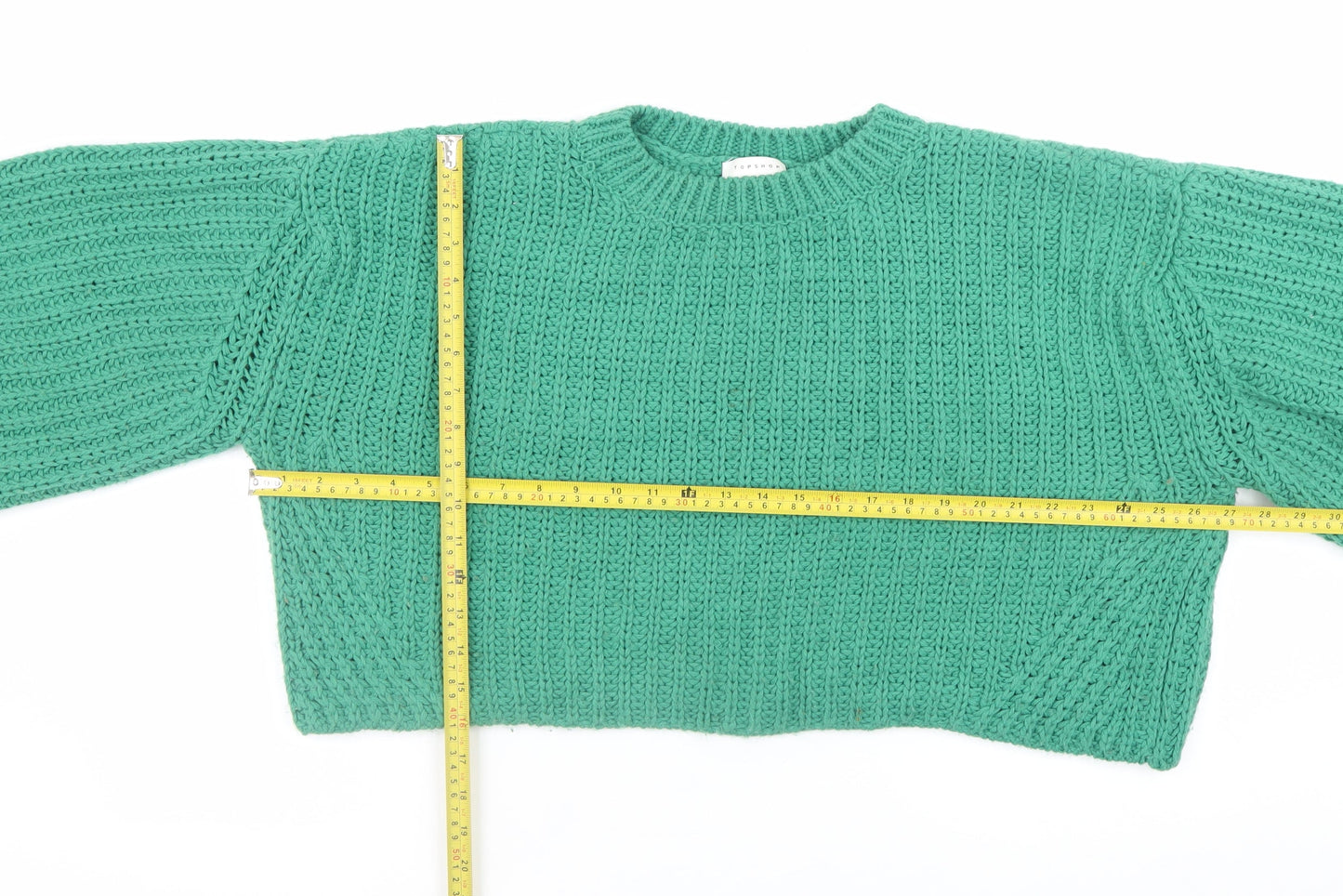 Topshop Women Green Chunky Knit Crew Neck Pullover Jumper M