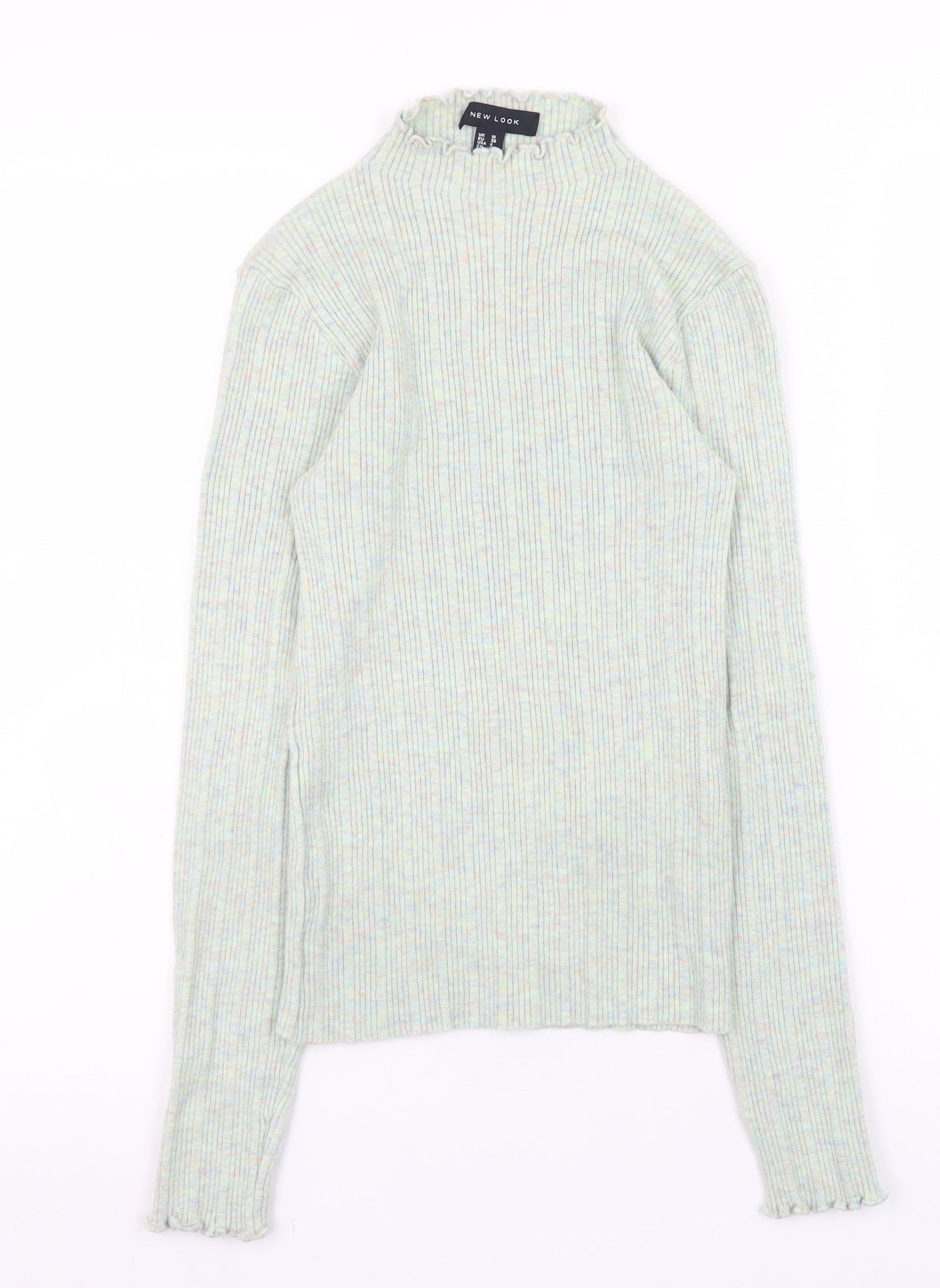 New Look Women’s Green Mock Neck Ribbed Knit Pullover Jumper Size 10
