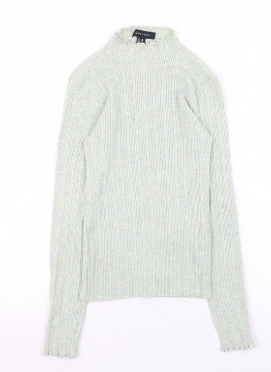 New Look Women’s Green Mock Neck Ribbed Knit Pullover Jumper Size 10