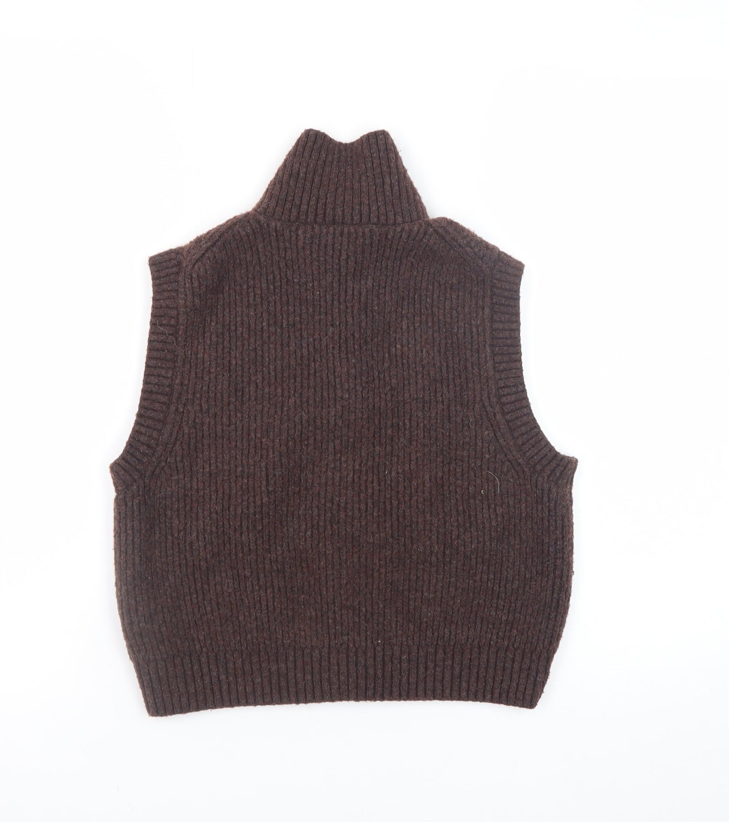 Weekday Women Brown Rib-Knit Wool Blend Zip Vest XS