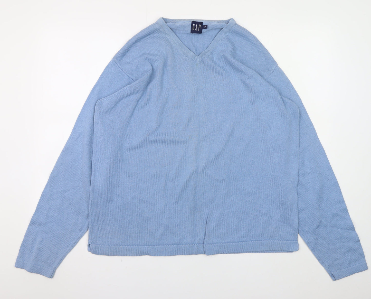 GAP Men's Blue Cotton V-Neck Pullover Jumper Size L