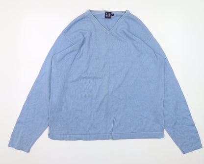 Gap Men's Blue Cotton V-Neck Pullover Jumper Size L