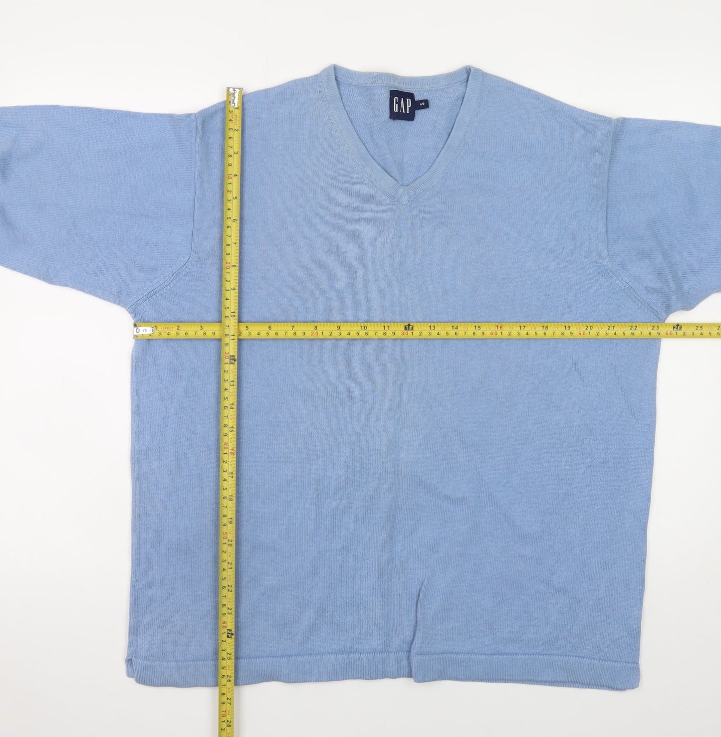 GAP Men's Blue Cotton V-Neck Pullover Jumper Size L