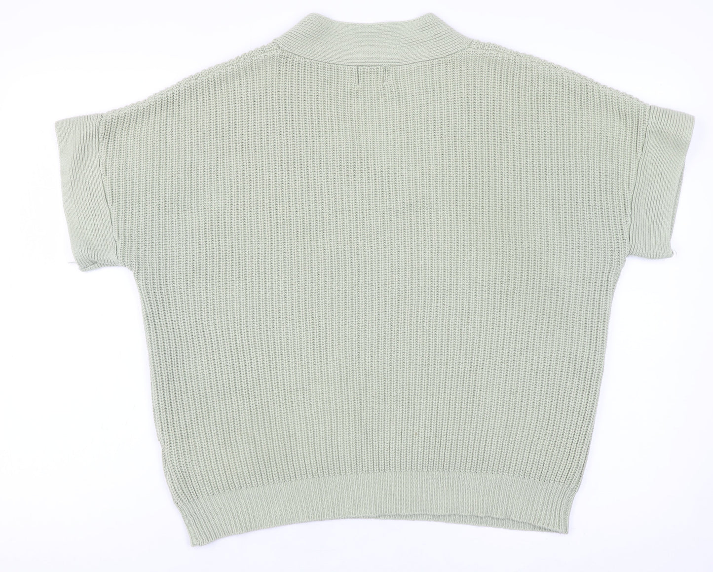 Saint Tropez Women Green Cotton V-Neck Short Sleeve Knit Jumper M