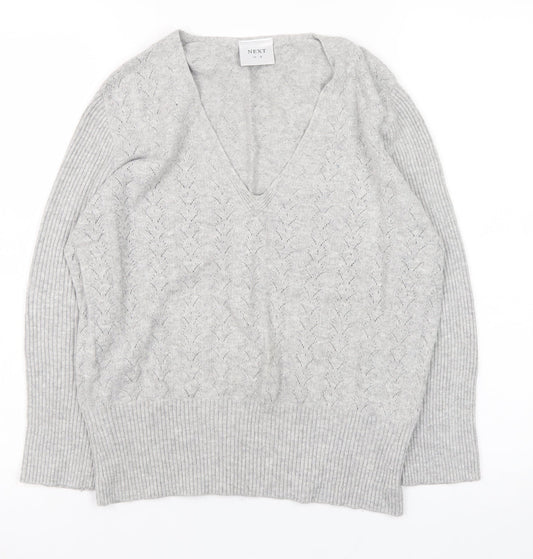 Next Women Grey V-Neck Long Sleeve Knit Jumper Size 18