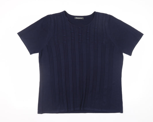 Bonmarché Women’s Blue Beaded Short Sleeve Knit Pullover Jumper L