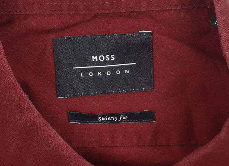 Moss London Men's Red Extra-Slim Fit Long Sleeve Dress Shirt 15.5in