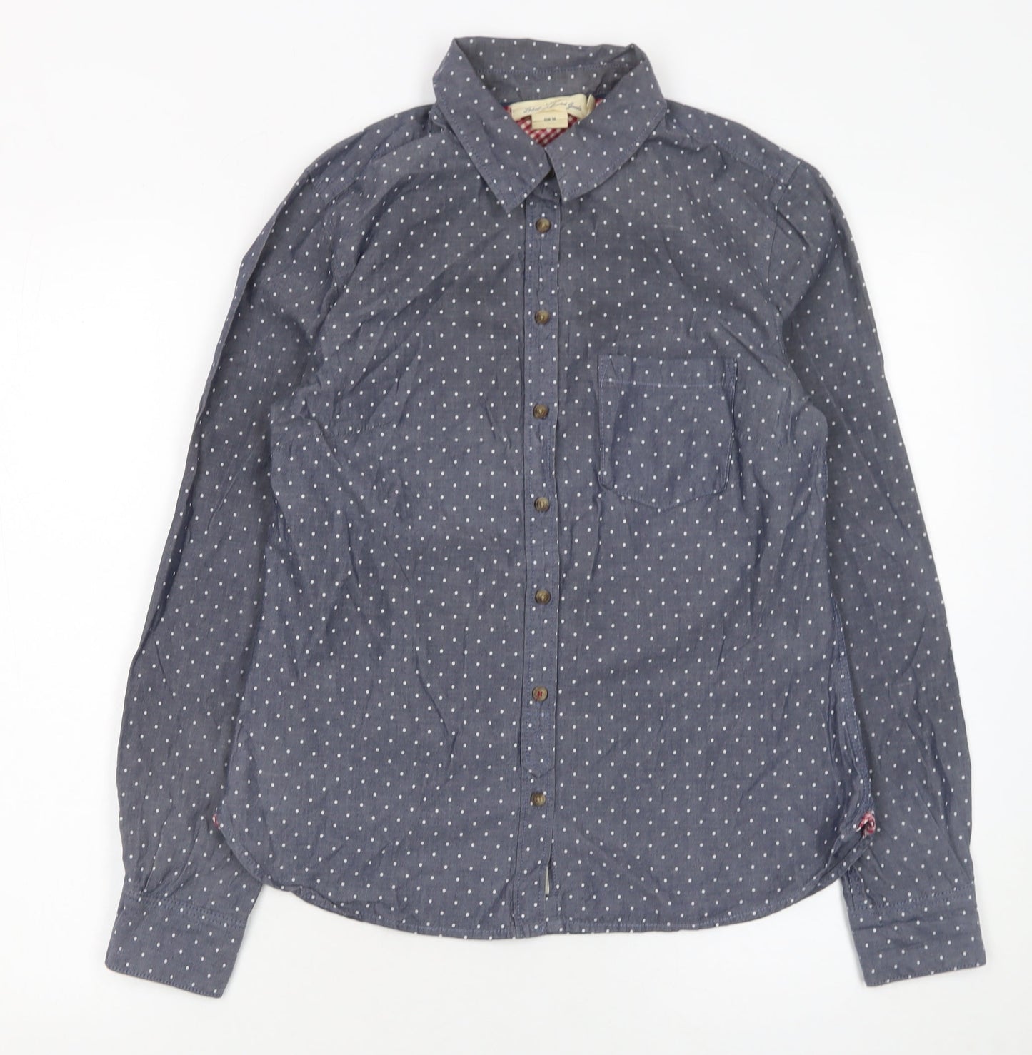H&M Women’s Blue Polka Dot Cotton Button-Up Shirt Size 10