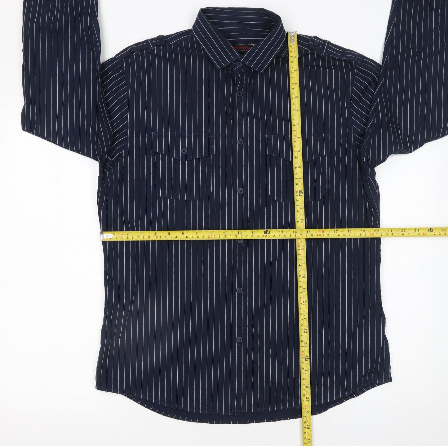 Burton Men's Blue Striped Long Sleeve Cotton Button-Up Shirt L