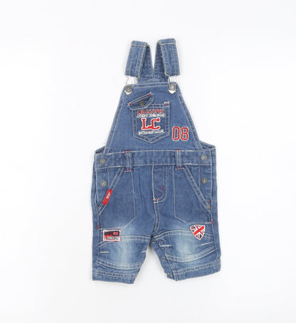 Additional front view of Lee Cooper boys’ blue denim romper 3-6 months adjustable dungaree style