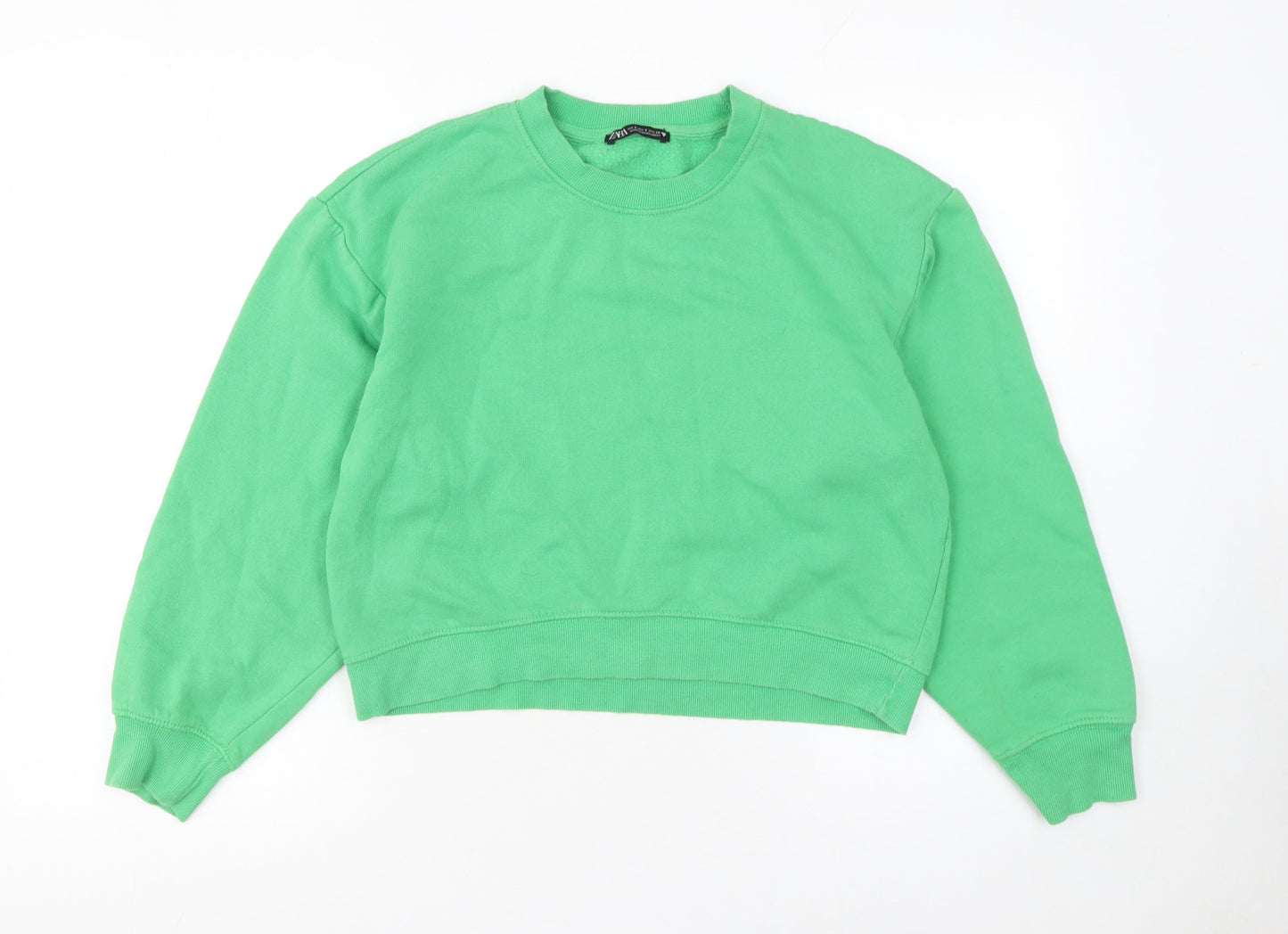 Zara Women Green Crew Neck Long Sleeve Pullover Sweatshirt Size S