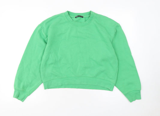 Zara Women Green Crew Neck Long Sleeve Pullover Sweatshirt Size S