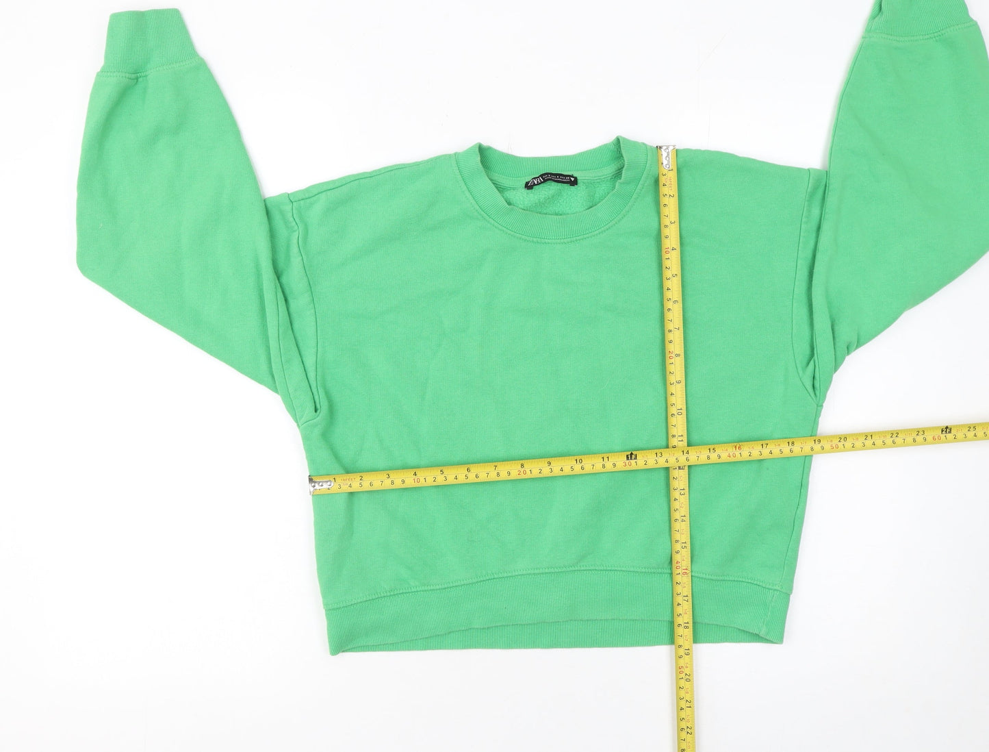 Zara Women Green Crew Neck Long Sleeve Pullover Sweatshirt Size S