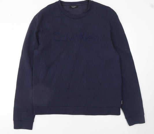 Calvin Klein Men Blue XL Pullover Sweatshirt Embroidered Logo