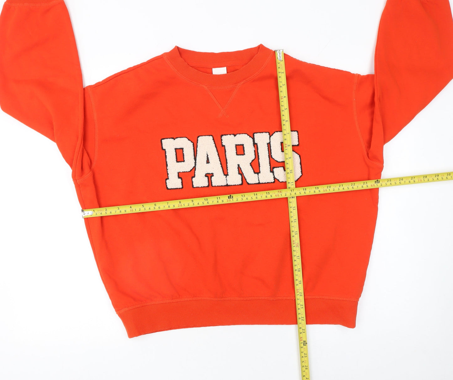 H&M Womens Orange Paris Graphic Pullover Sweatshirt M UK 12