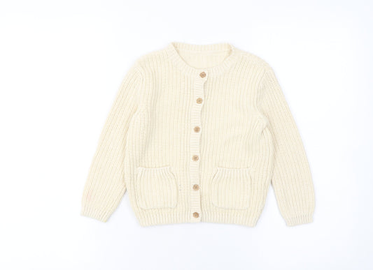 George Girls Ivory Button-Up Cotton Acrylic Cardigan 5-6 Years
