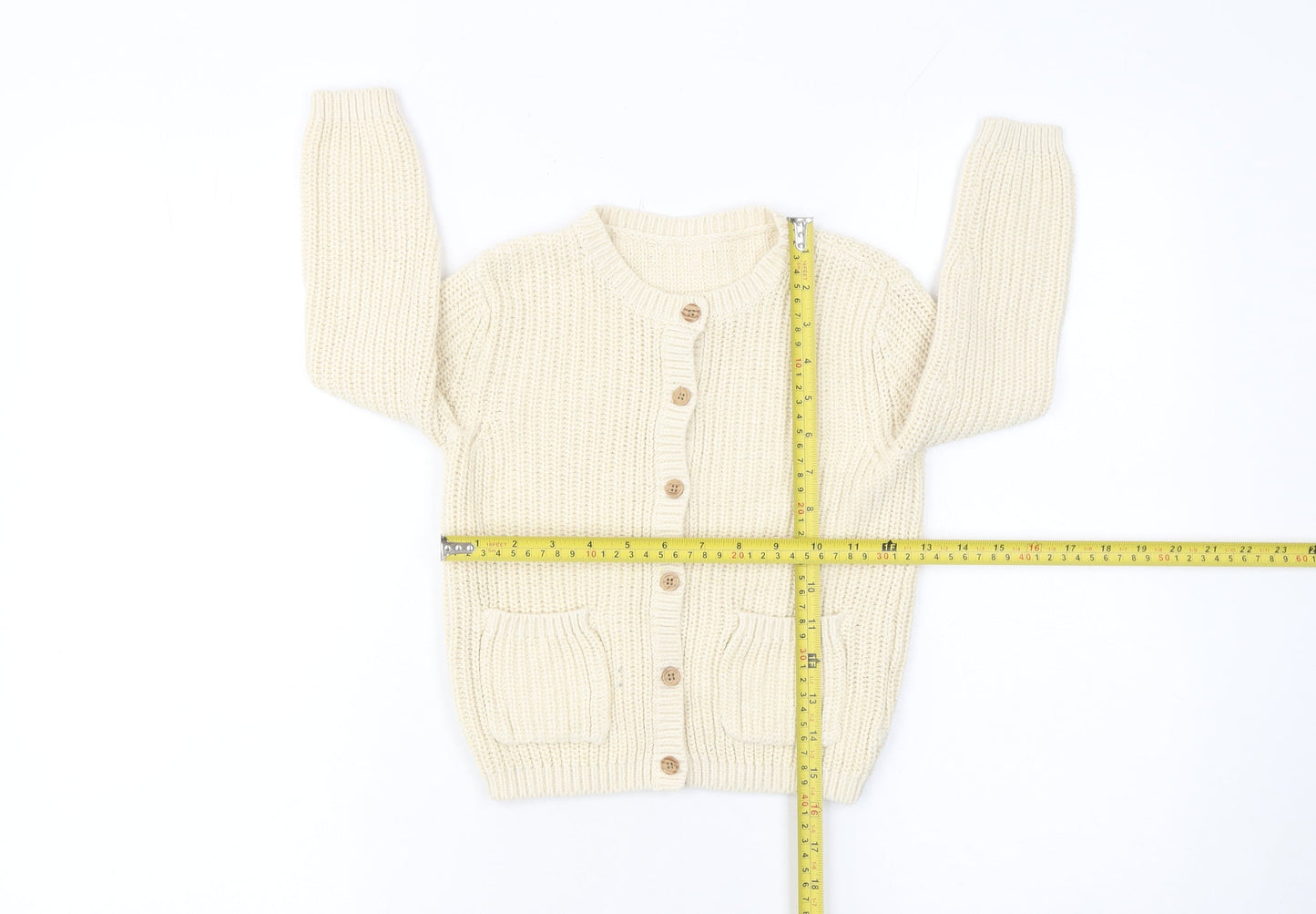 George Girls Ivory Button-Up Cotton Acrylic Cardigan 5-6 Years