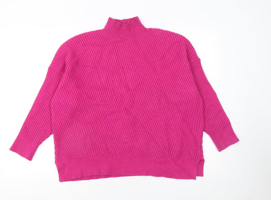 Next Women Pink Ribbed Mock Neck Pullover Jumper Size L