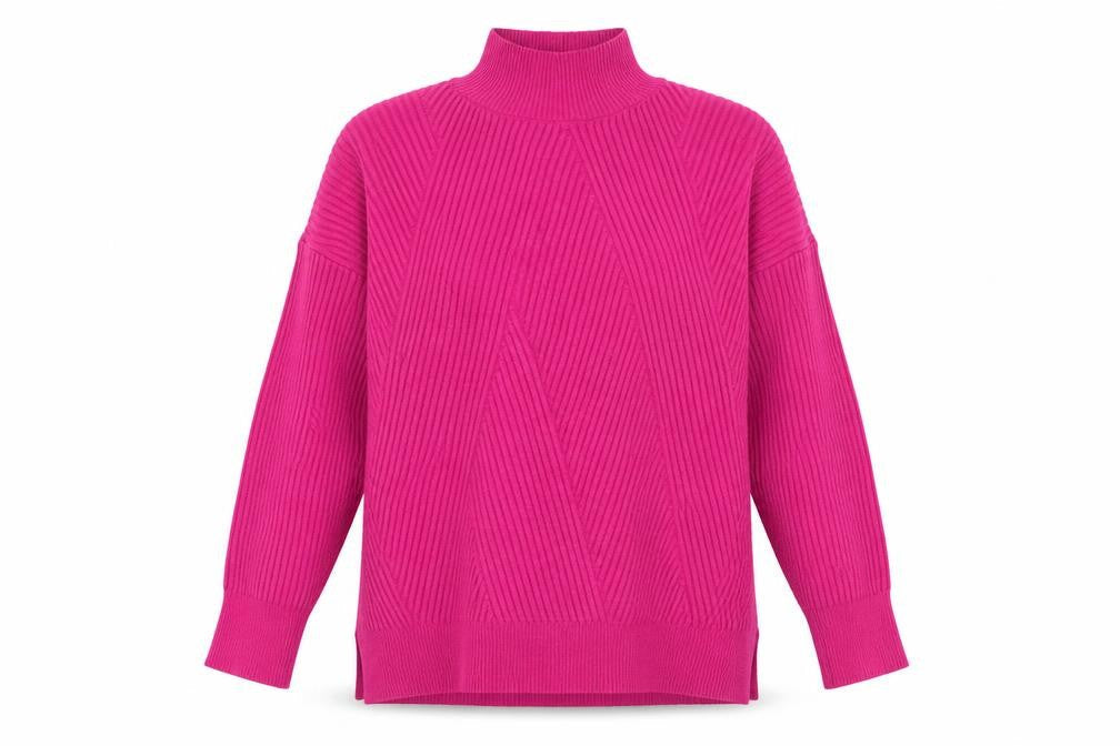 Next Women Pink Ribbed Mock Neck Pullover Jumper Size L