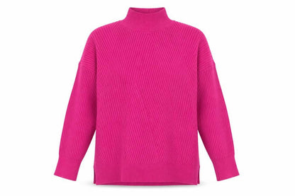 Next Women Pink Ribbed Mock Neck Pullover Jumper Size L