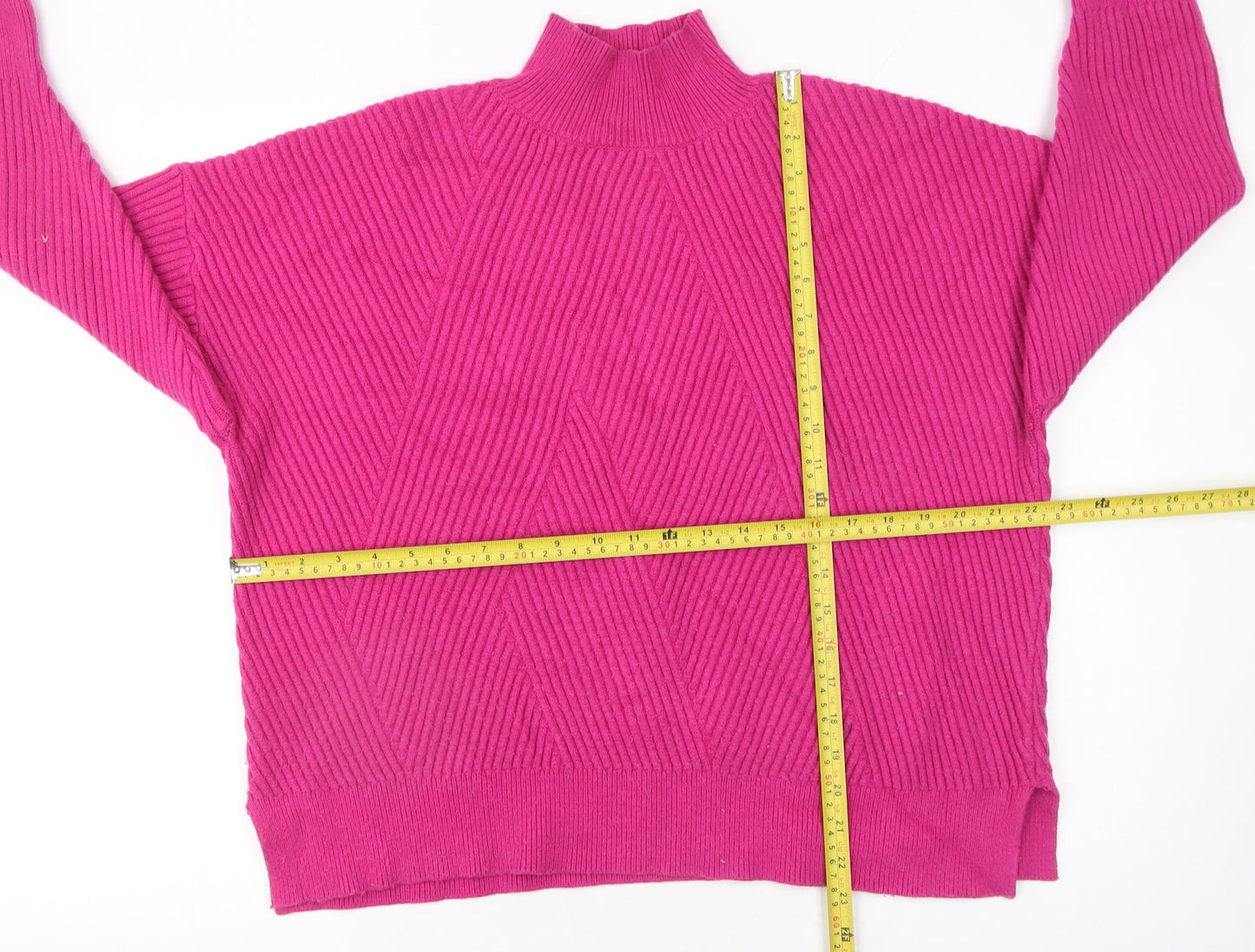 Next Women Pink Ribbed Mock Neck Pullover Jumper Size L