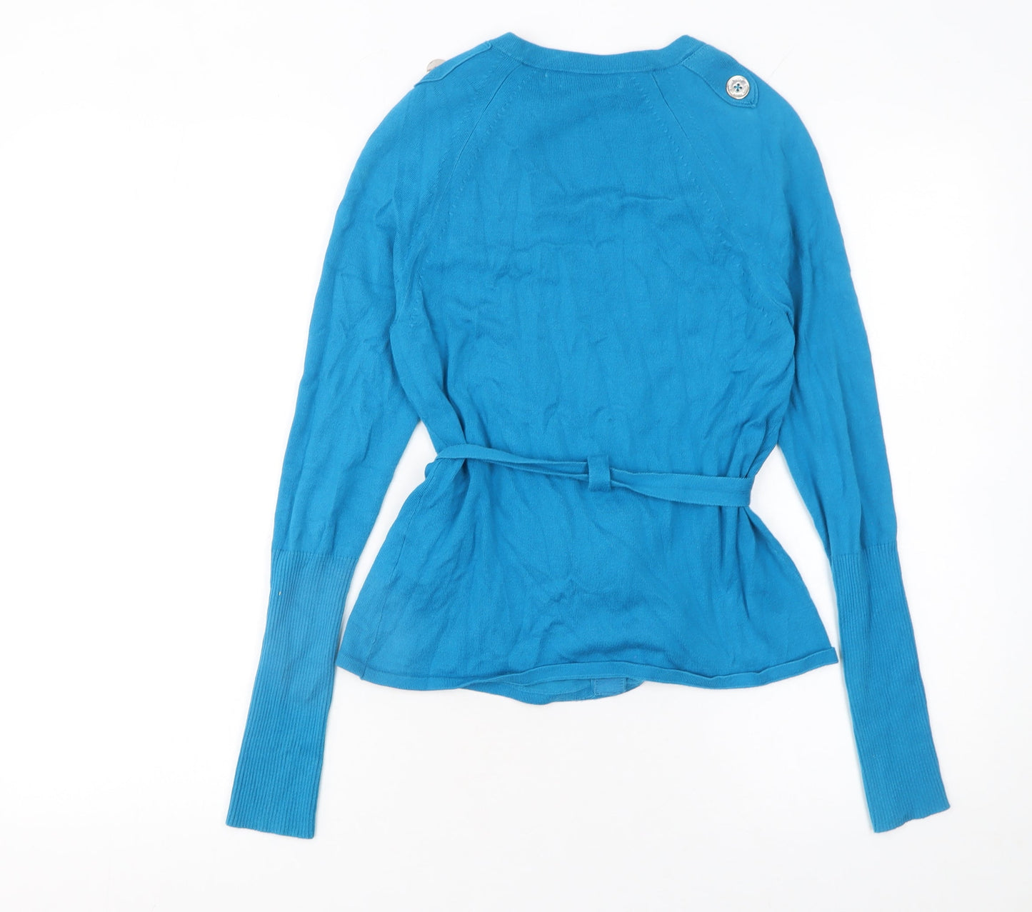 Karen Millen Women's Blue V-Neck Belted Cardigan Size 10