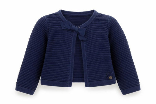 Front view of Jasper Conran girls’ blue cotton bow knit cardigan 18-24 months